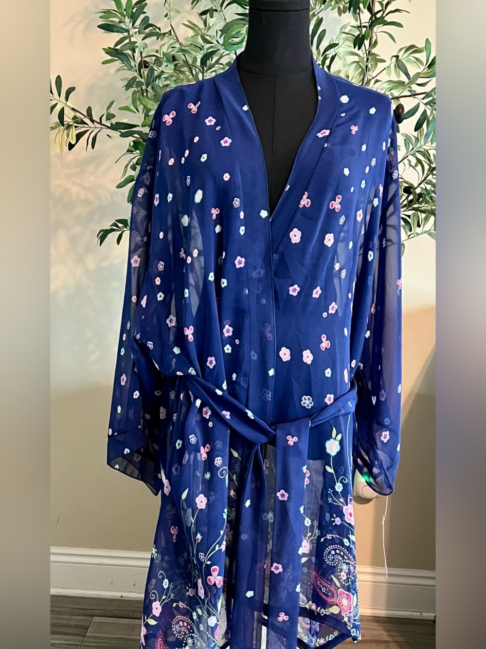 Murano Navy Sheer Floral Sleepwear Top